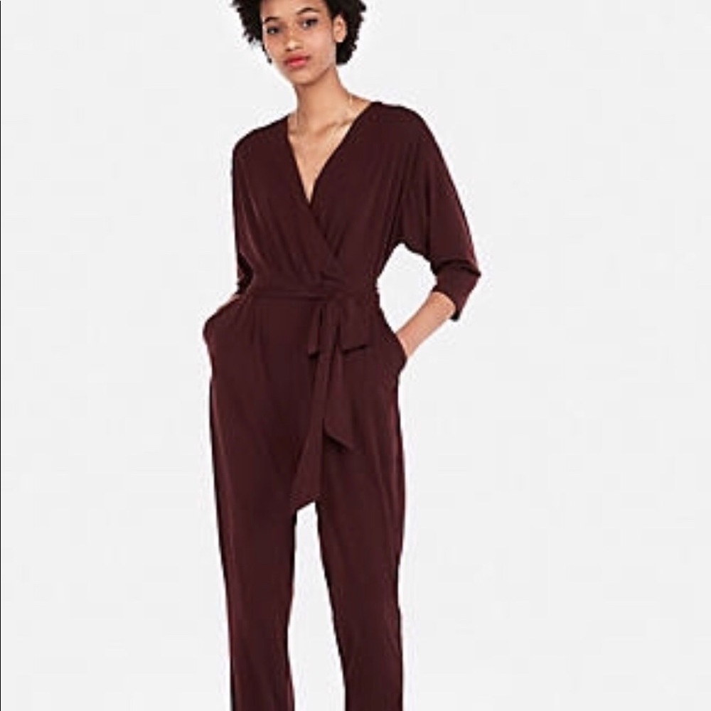 Express Maroon 3/4 Sleeve Stretchy Jumpsuit NWT